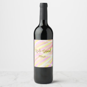 Bride squad golden pastel pink colorful glitter br wine label