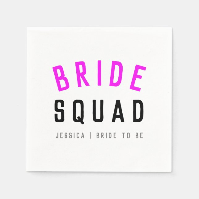 Bride Squad | Hot Pink Bachelorette Bridesmaid Napkin (Front)