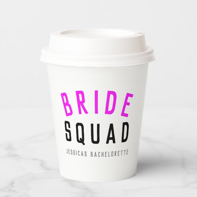 Bride Squad | Hot Pink Bachelorette Bridesmaid  Paper Cups (Front)