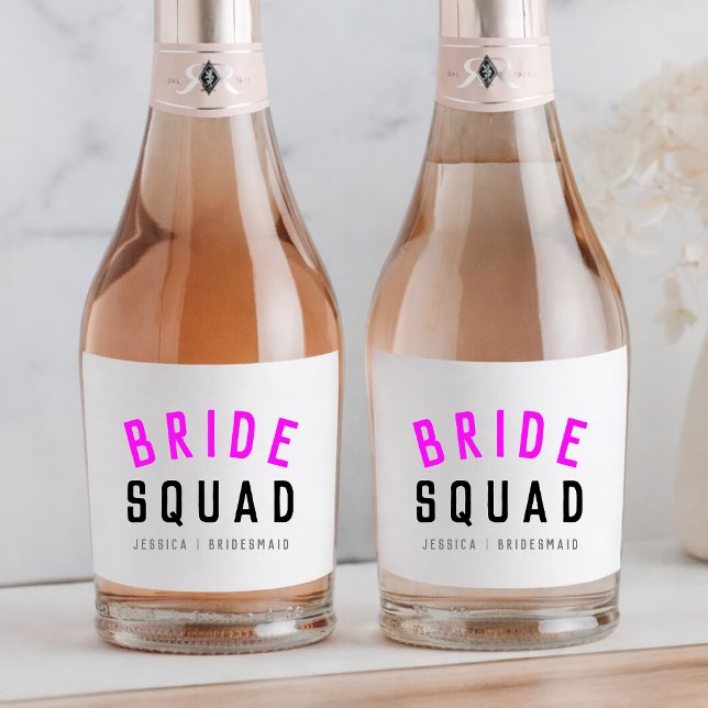 Bride Squad | Hot Pink Bachelorette Bridesmaid Sparkling Wine Label (Creator Uploaded)