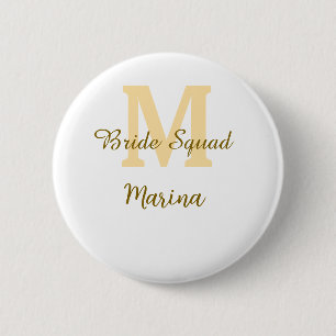 Bride squad monogram golden bridal shower simple  6 cm round badge