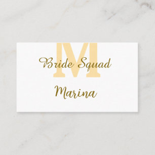 Bride squad monogram golden bridal shower simple business card