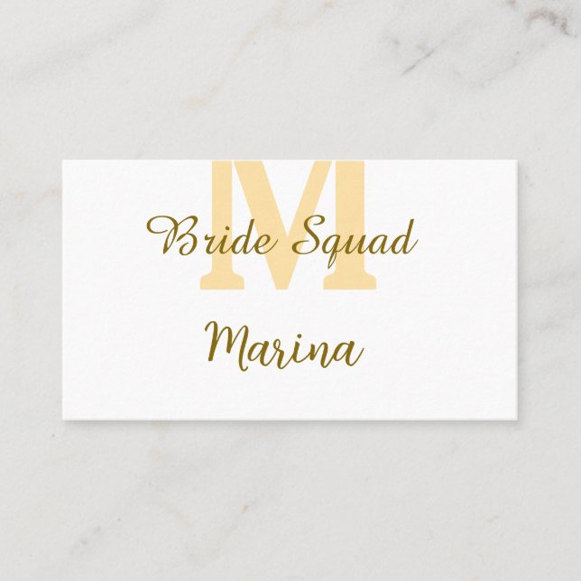 Bride squad monogram golden bridal shower simple  business card (Front)