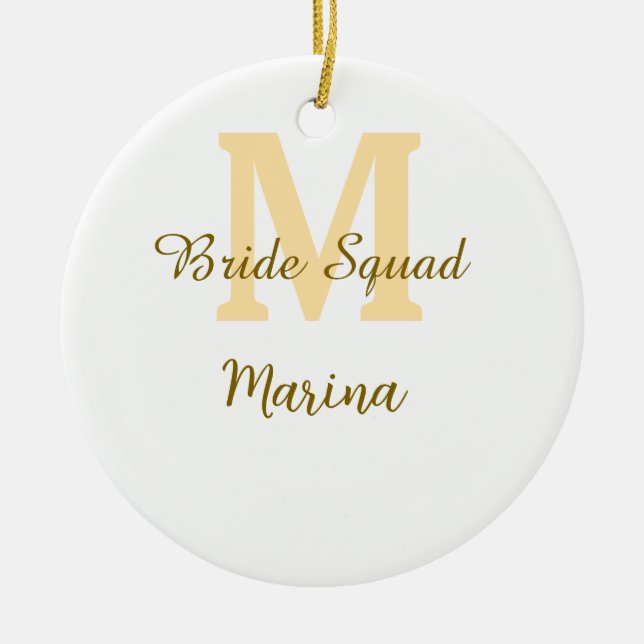 Bride squad monogram golden bridal shower simple  ceramic tree decoration (Front)