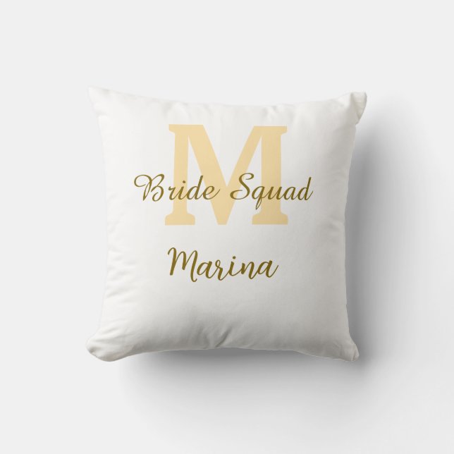 Bride squad monogram golden bridal shower simple  cushion (Front)