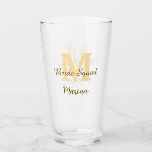 Bride squad monogram golden bridal shower simple  glass