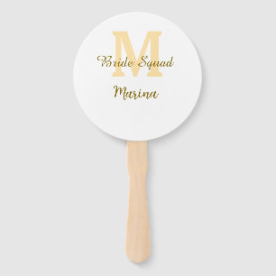 Bride squad monogram golden bridal shower simple  hand fan