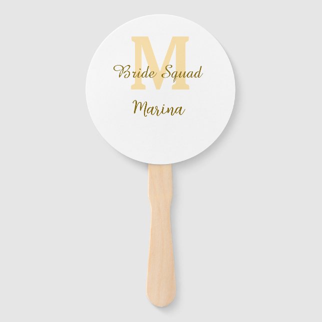 Bride squad monogram golden bridal shower simple  hand fan (Front)