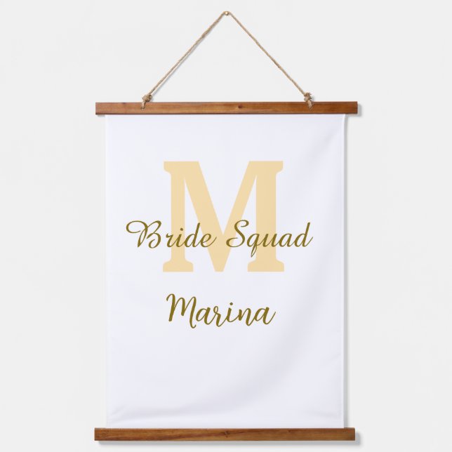 Bride squad monogram golden bridal shower simple  hanging tapestry (Front)