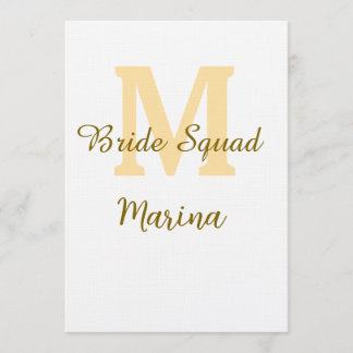 Bride squad monogram golden bridal shower simple  invitation