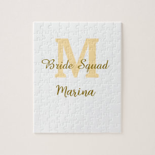 Bride squad monogram golden bridal shower simple jigsaw puzzle