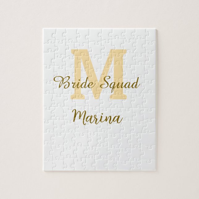 Bride squad monogram golden bridal shower simple  jigsaw puzzle (Vertical)