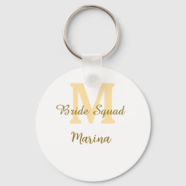 Bride squad monogram golden bridal shower simple  key ring (Front)
