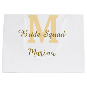 Bride squad monogram golden bridal shower simple  large gift bag