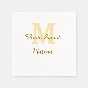 Bride squad monogram golden bridal shower simple napkin