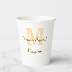 Bride squad monogram golden bridal shower simple  paper cups