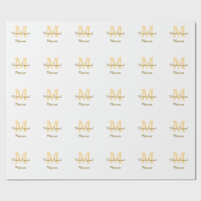 Bride squad monogram golden bridal shower simple  wrapping paper (Flat)