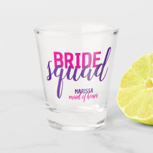BRIDE Squad novelty pink script bachelorette party Shot Glass