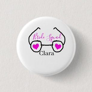 Bride squad pink black googles heart bridesmaid  3 cm round badge