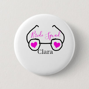 Bride squad pink black googles heart bridesmaid  6 cm round badge