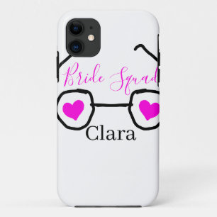 Bride squad pink black googles heart bridesmaid  iPhone 11 case