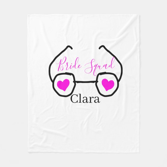 Bride squad pink black googles heart bridesmaid  fleece blanket (Front)