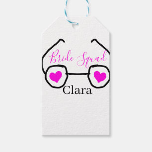Bride squad pink black googles heart bridesmaid gift tags
