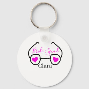 Bride squad pink black googles heart bridesmaid key ring