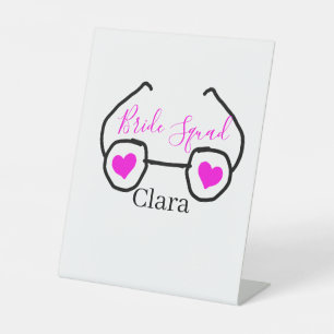 Bride squad pink black googles heart bridesmaid pedestal sign