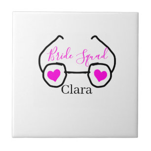 Bride squad pink black googles heart bridesmaid  tile