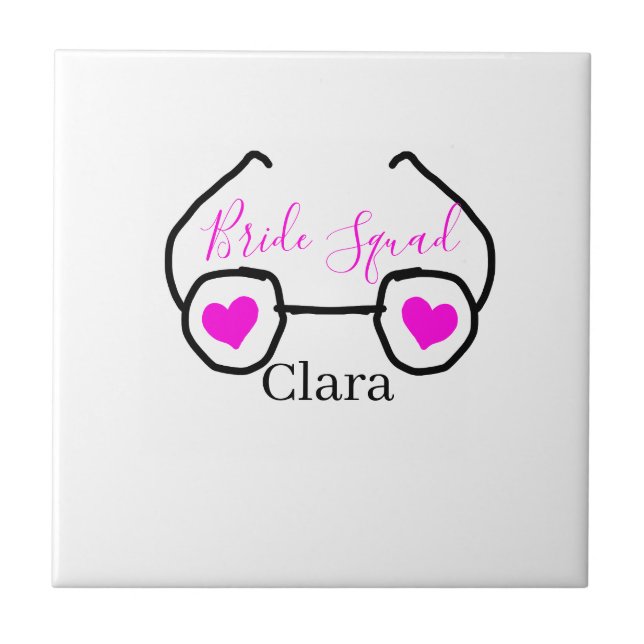 Bride squad pink black googles heart bridesmaid  tile (Front)