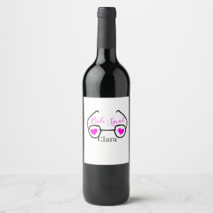 Bride squad pink black googles heart bridesmaid wine label