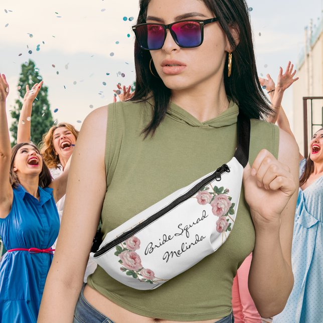 Bride Squad Pink Floral Elegant Gold Glitter Geo  Bum Bags (Bride Squad Pink Floral Elegant Gold Glitter Geo  Fanny Pack)