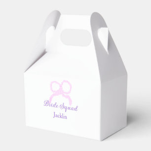 Bride squad pink glitter bow star bridesmaid name favour box