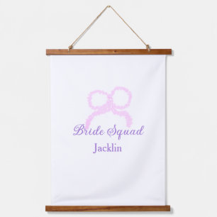 Bride squad pink glitter bow star bridesmaid name hanging tapestry
