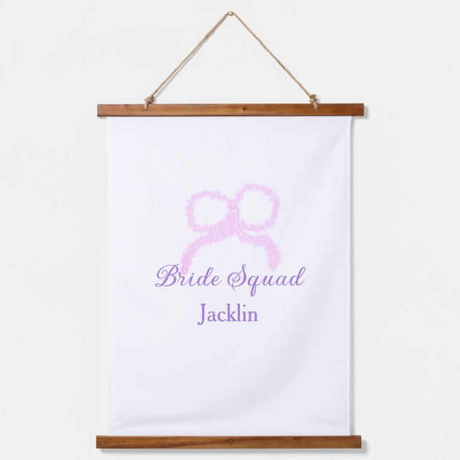 Bride squad pink glitter bow star bridesmaid name  hanging tapestry (Front)