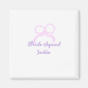 Bride squad pink glitter bow star bridesmaid name magnet
