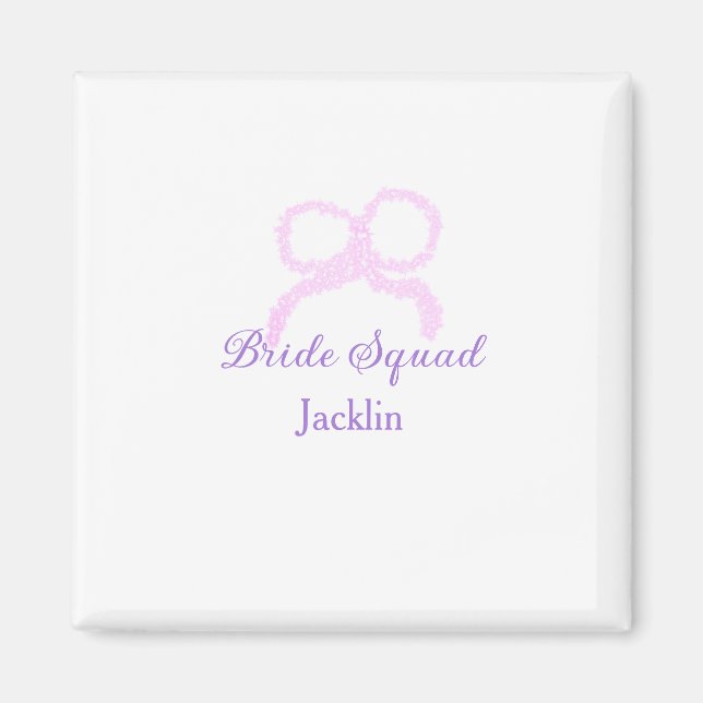 Bride squad pink glitter bow star bridesmaid name  magnet (Front)