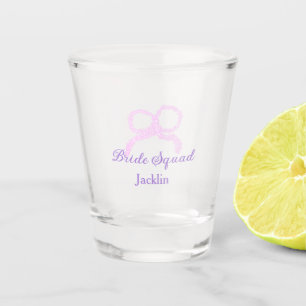 Bride squad pink glitter bow star bridesmaid name shot glass