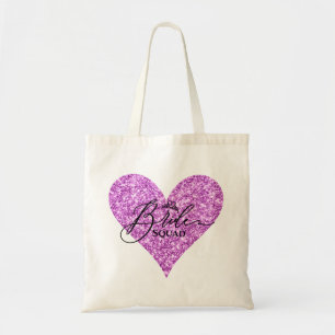 Bride Squad - Pink Sparkle Glitter Heart Tote Bag