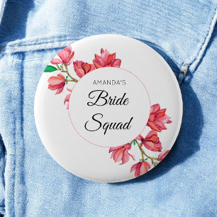 Bride Squad Pink White Floral Magnolia Wedding 6 Cm Round Badge