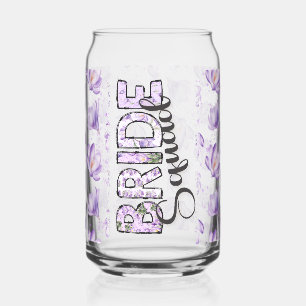 Bride Squad Purple Flowers Can Glass