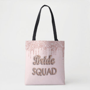Bride squad rose gold pink glitter bachelotette tote bag