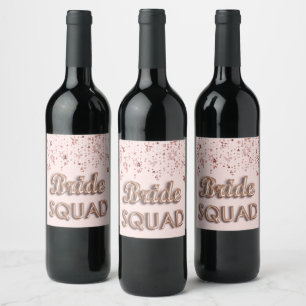 Bride squad rose gold stars bachelotette wine label