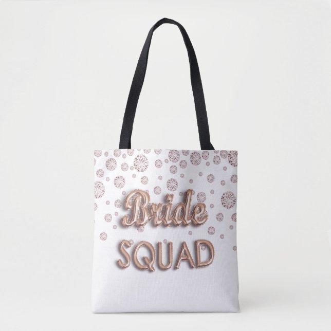 Bride squad rose gold white diamonds bachelotette tote bag (Front)