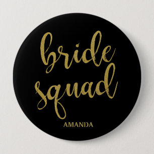 Bride Squad Stylish Calligraphy Gold Glitter 10 Cm Round Badge