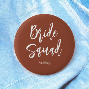 Bride Squad Terracotta Brown White Wedding 6 Cm Round Badge