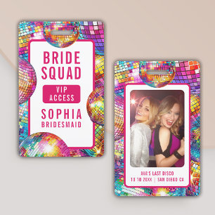 Bride Squad VIP Disco Ball Photo Bachelorette ID Badge