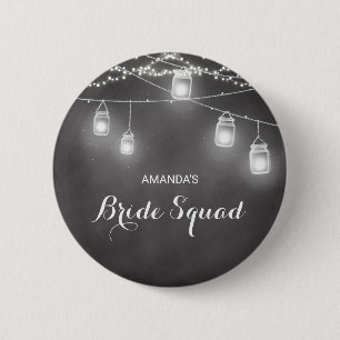 Bride Squad Wedding Black White String Lights 6 Cm Round Badge