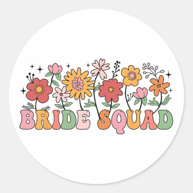 Bride Squad Wildflower Wedding Bridal Party Bachel Classic Round Sticker (Front)